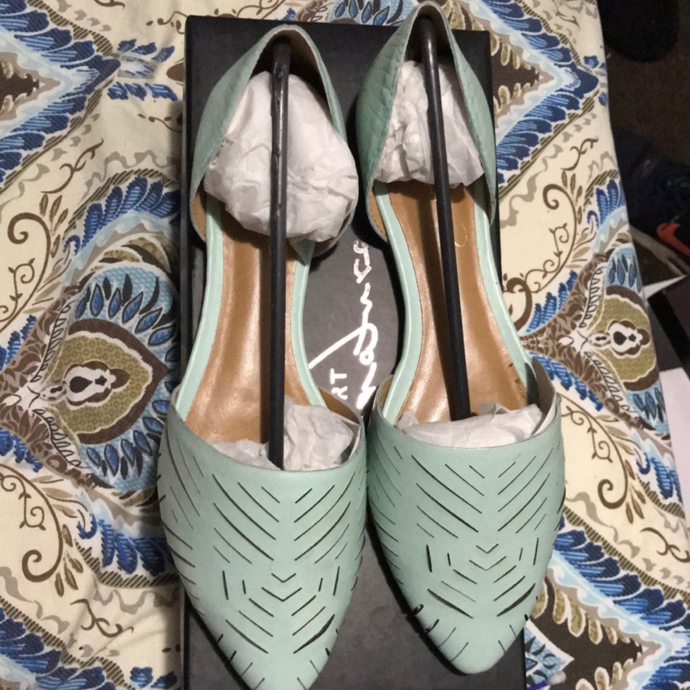 Mint leather flats
